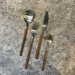 Load image into Gallery viewer, Silver Bamboo Design Cutlery Set
