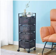 Four-Tier Black Square Rolling Rack