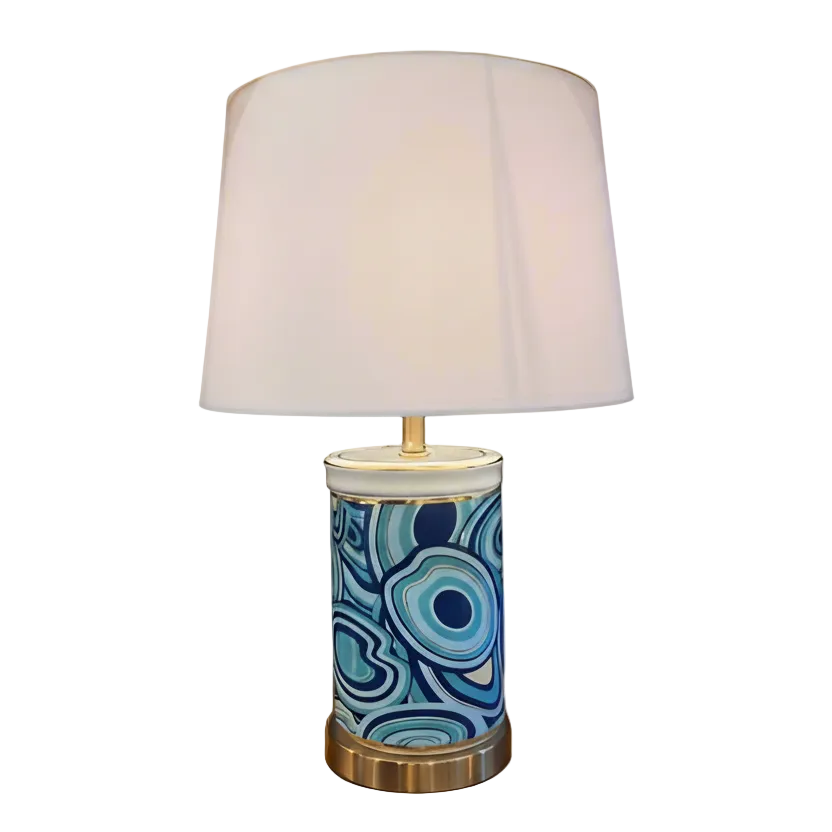 Ceramic Table Lamp with Blue Abstract Swirl Pattern