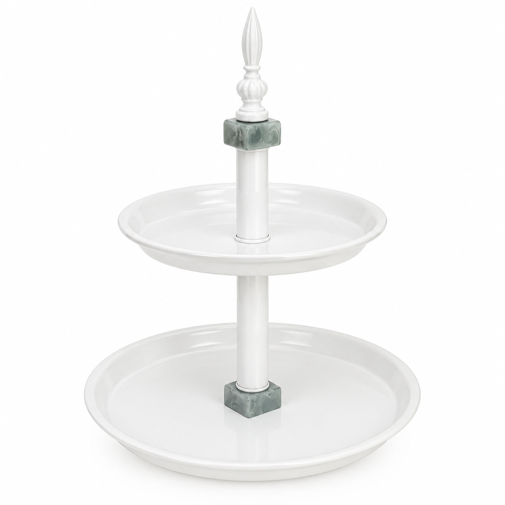 2 Tier White & Green Serving Stand