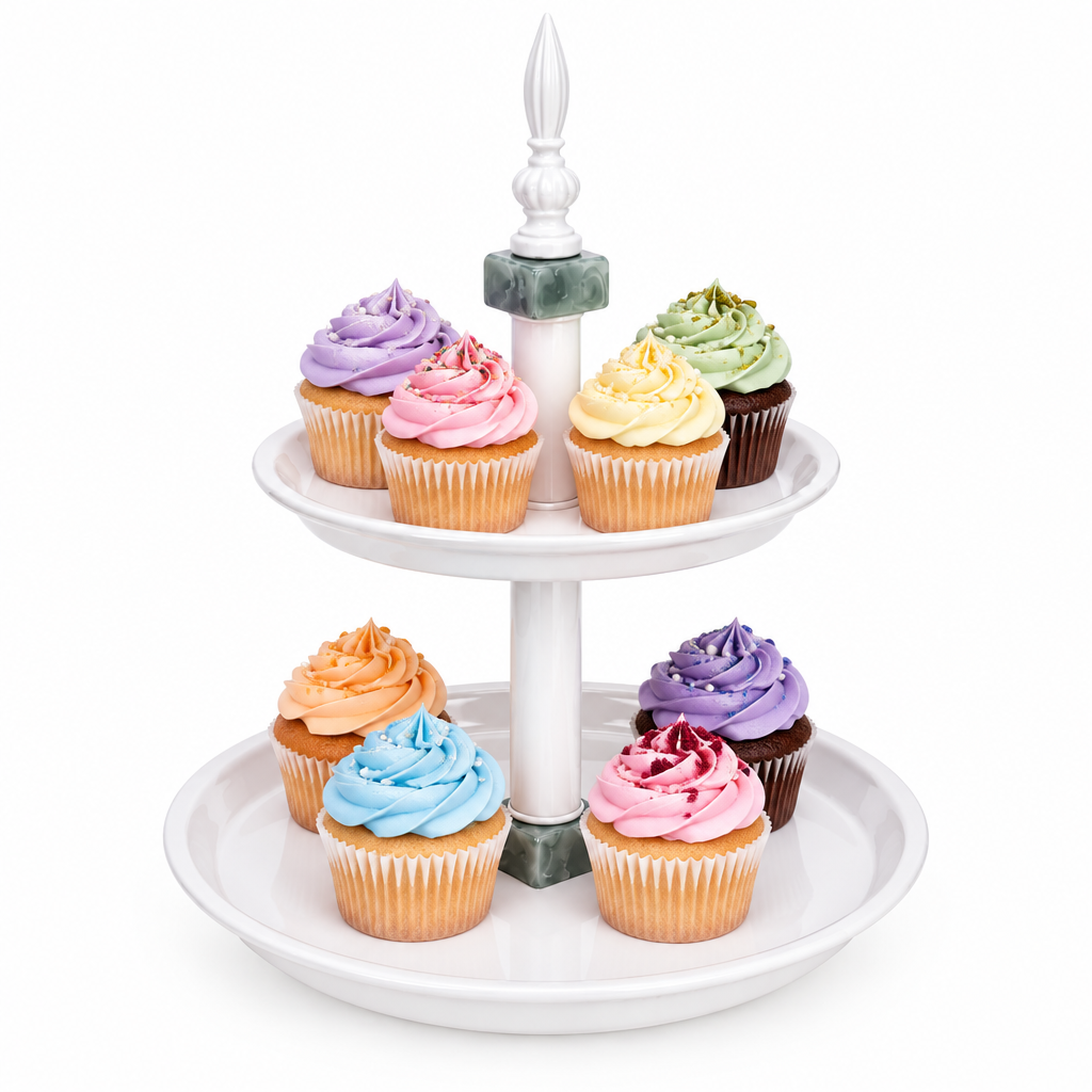 2 Tier White & Green Serving Stand