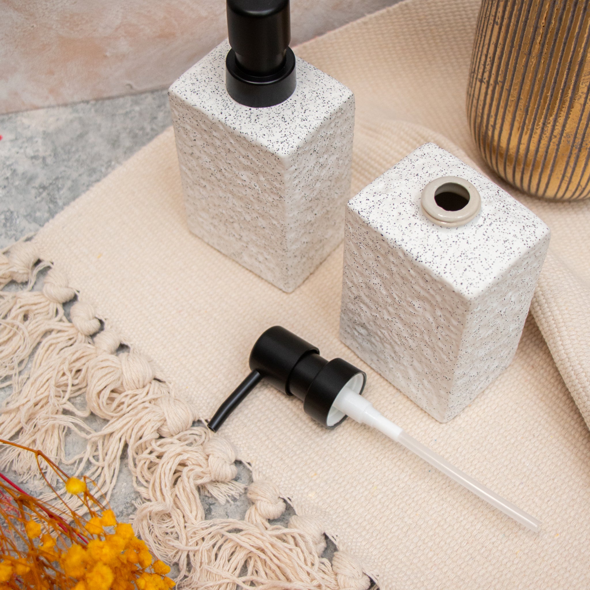 Square White Ceramic Soap Dispenser