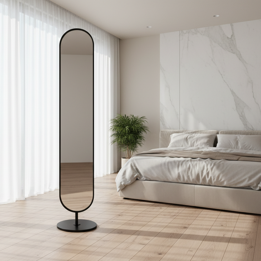 oval mirror with floor stand