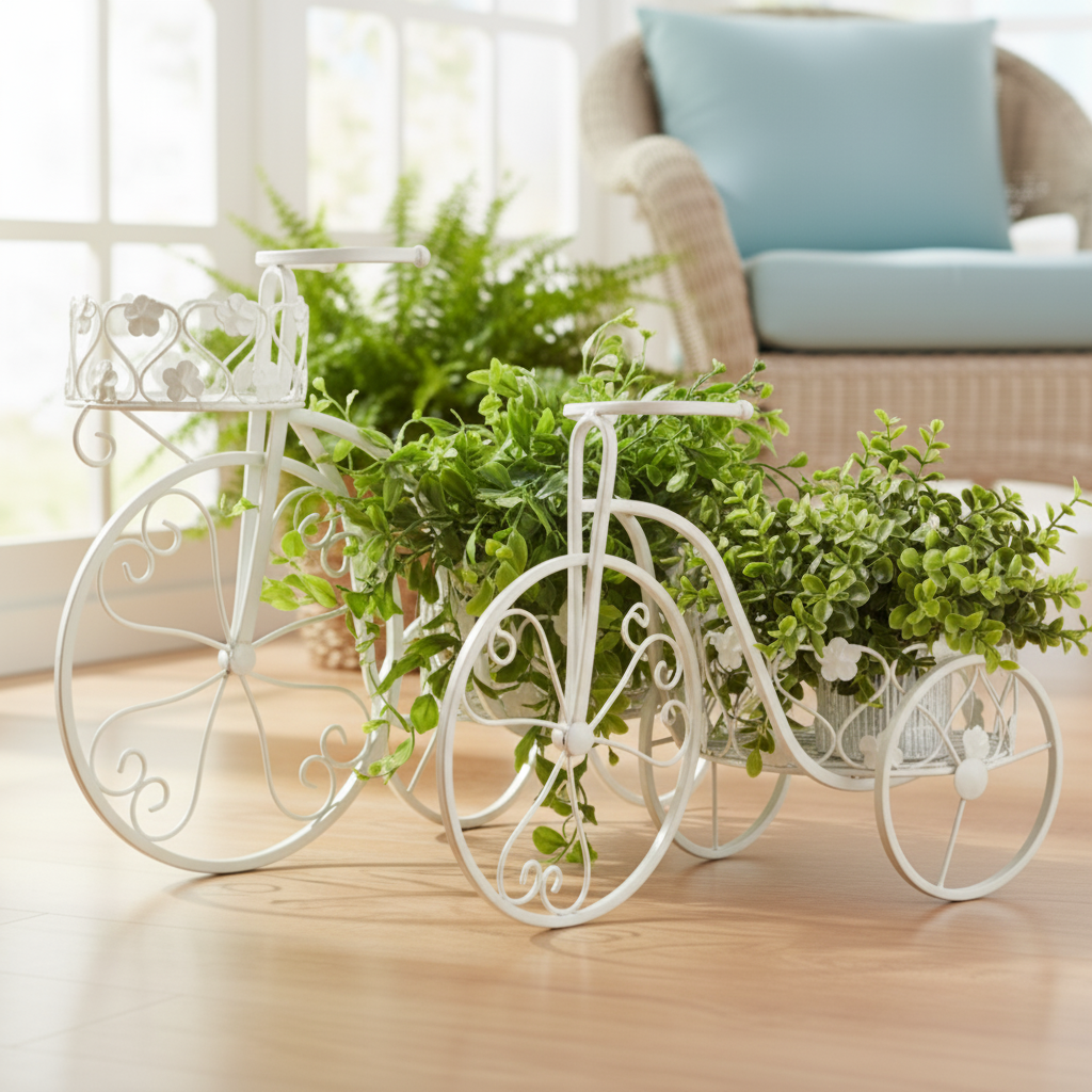 White Bicycle Planter