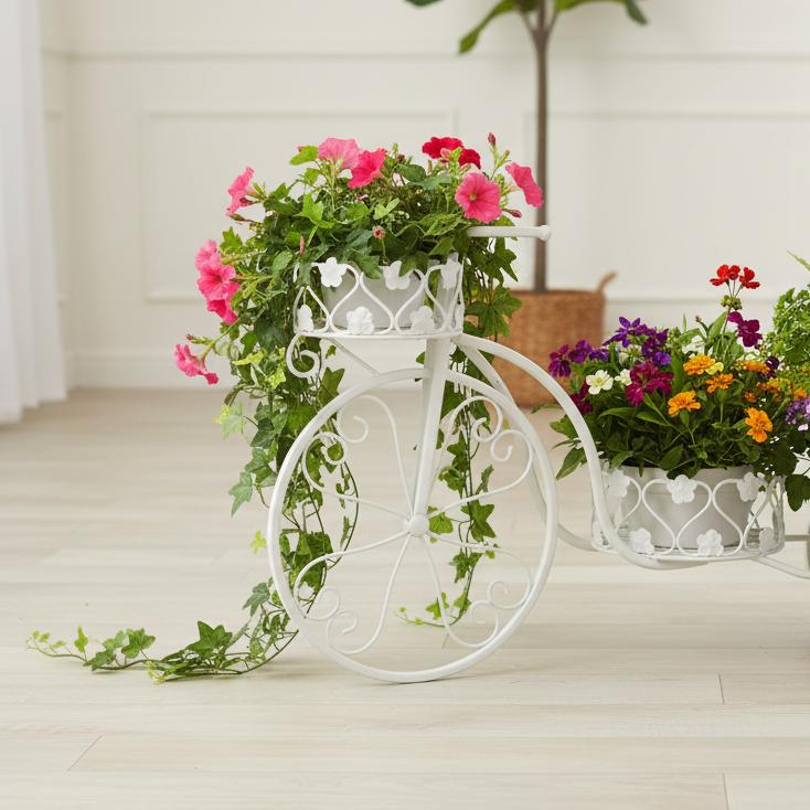 White Bicycle Planter
