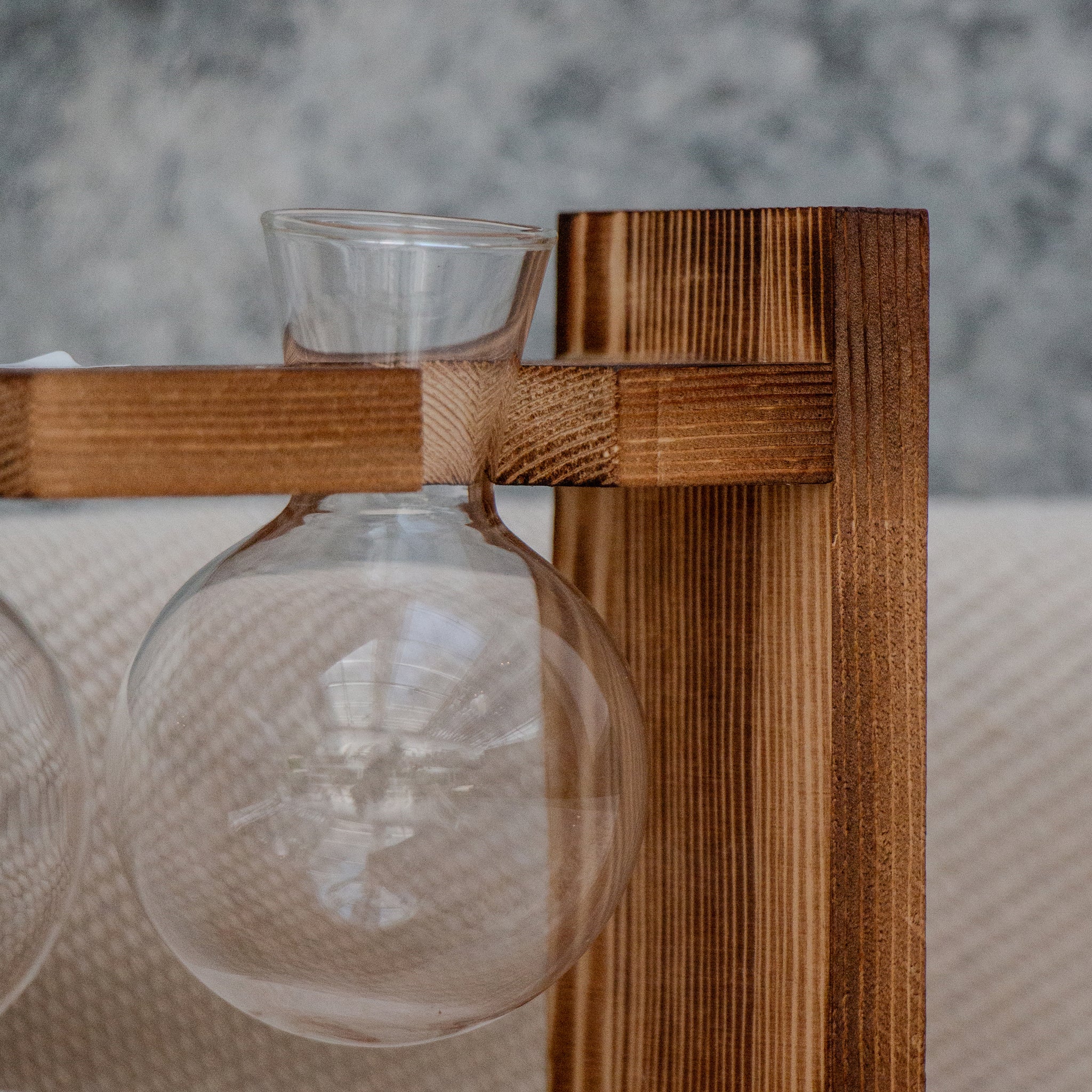 Double Glass Vase with Wooden Frame