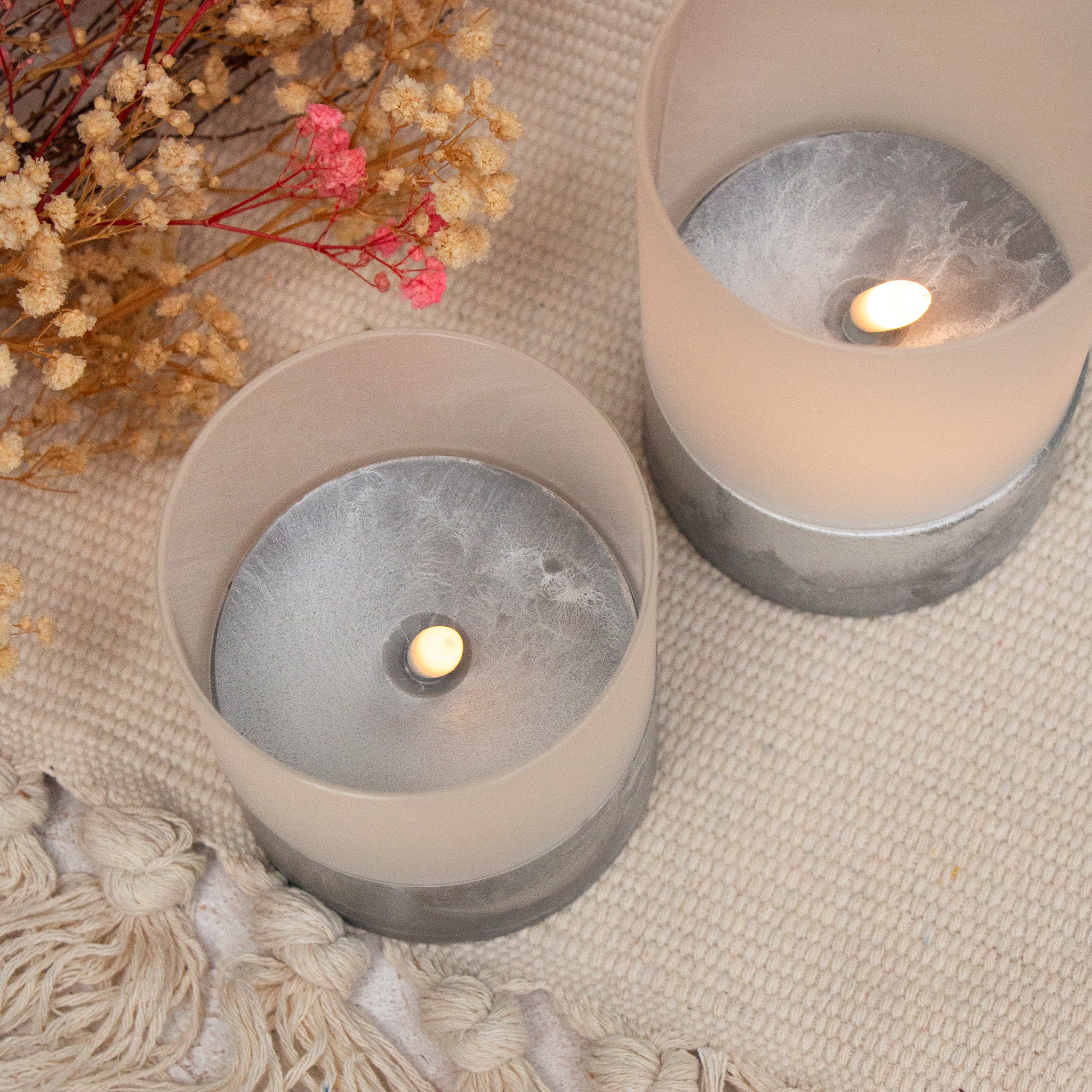 Grey Candle with Glass Top