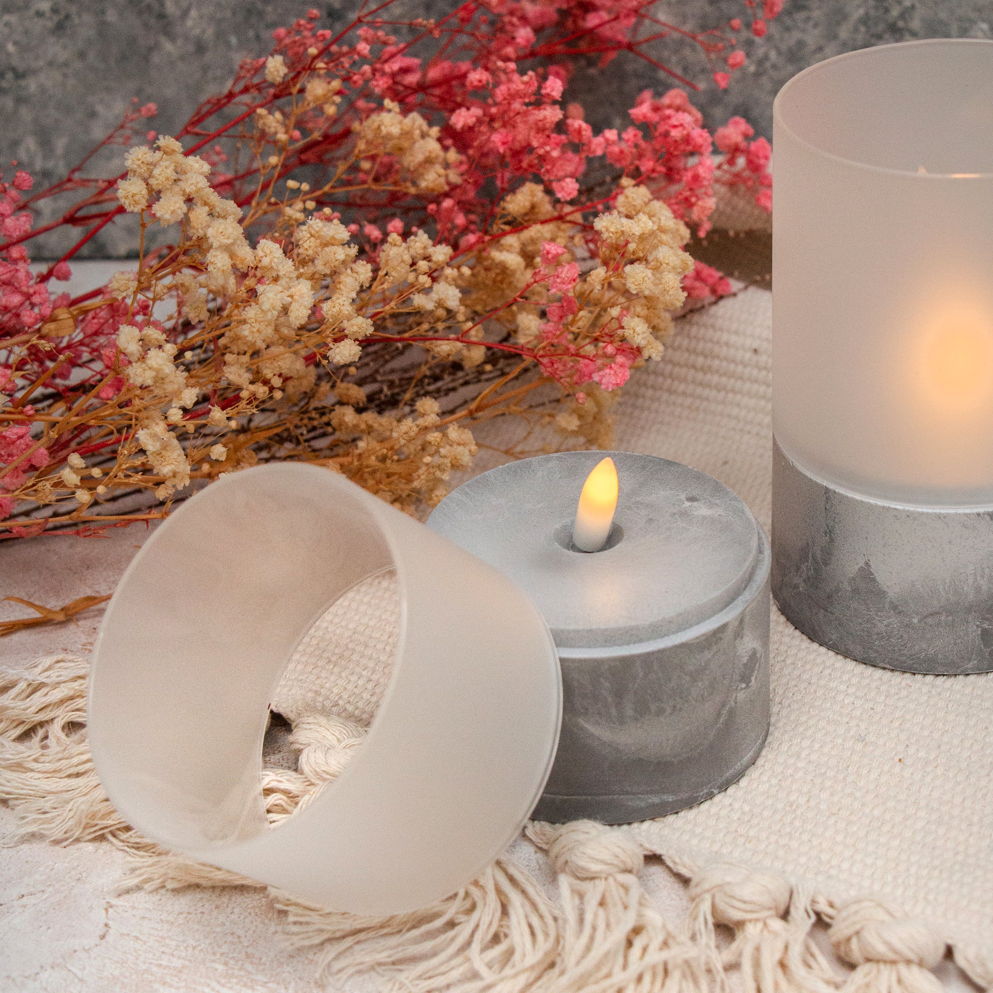 Grey Candle with Glass Top