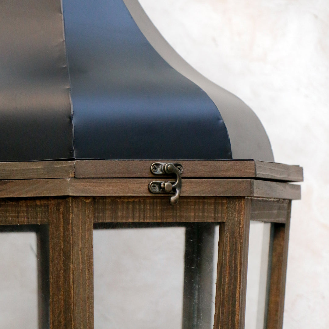 Wooden Lantern with Metal Top
