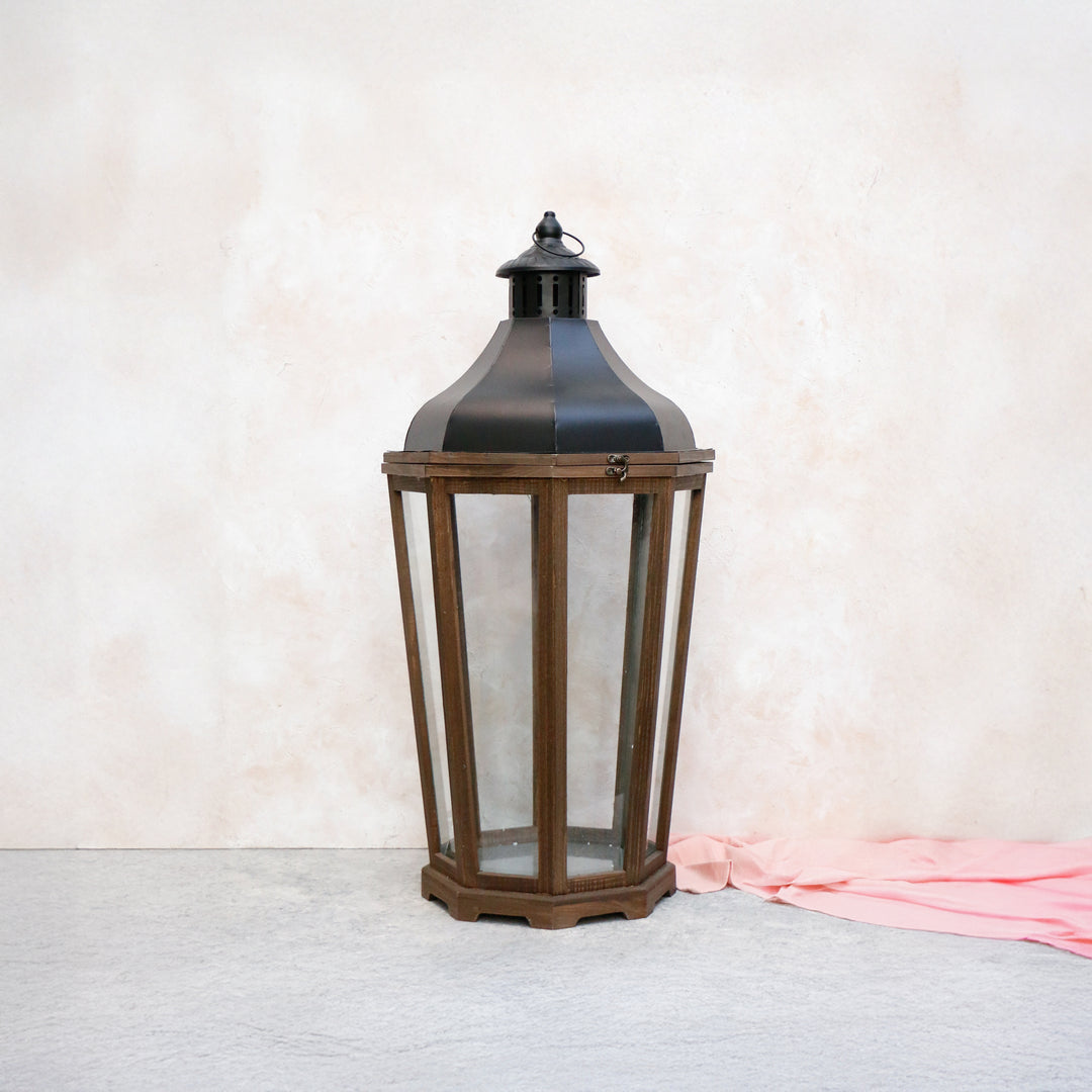 Wooden Lantern with Metal Top