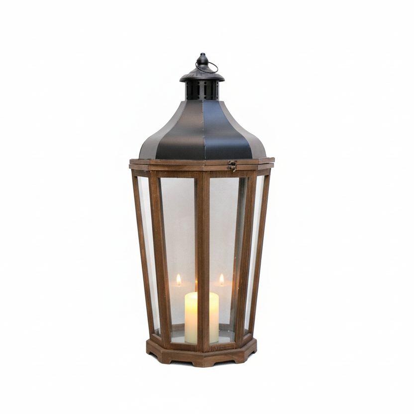 Wooden Lantern with Metal Top