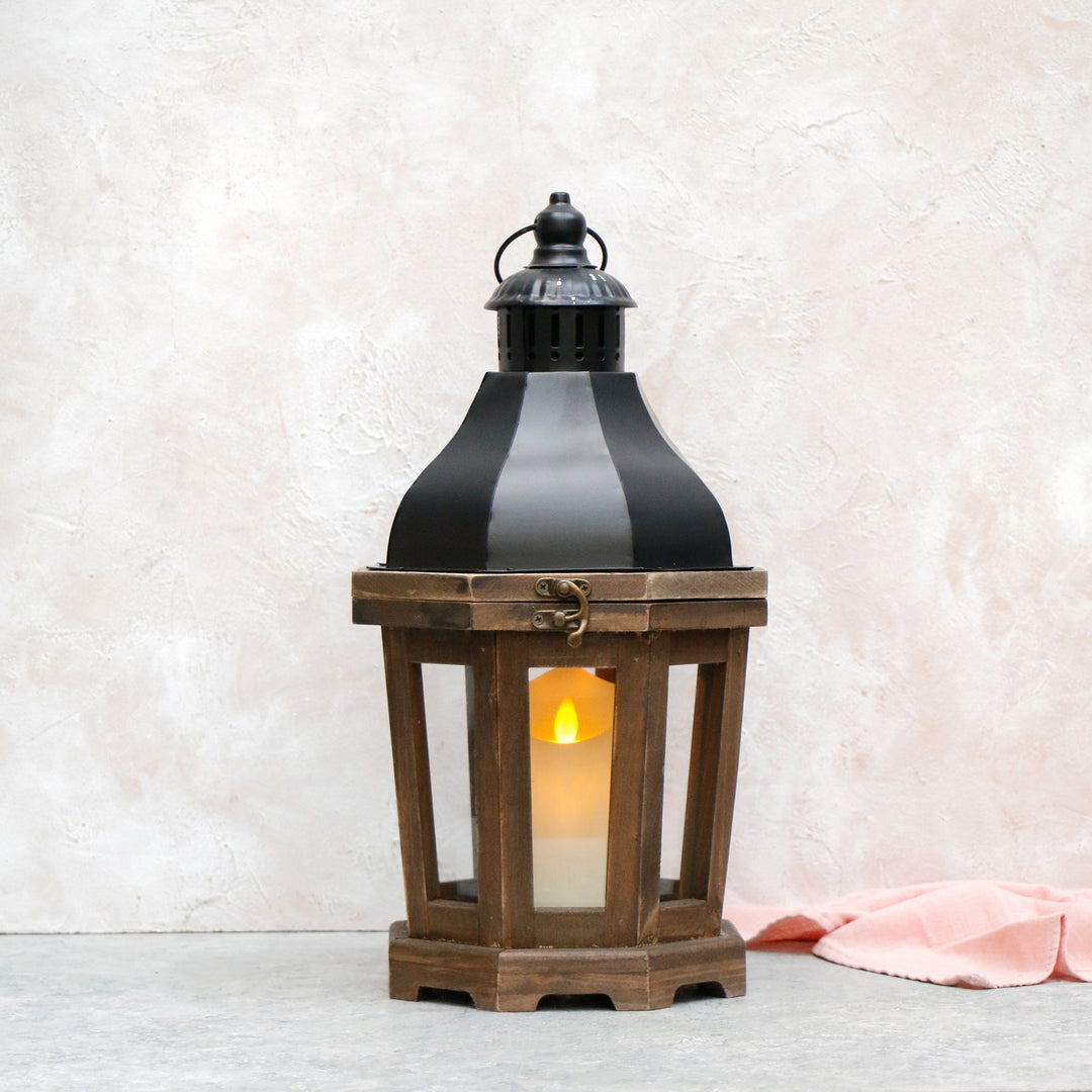 Wooden Lantern with Metal Top