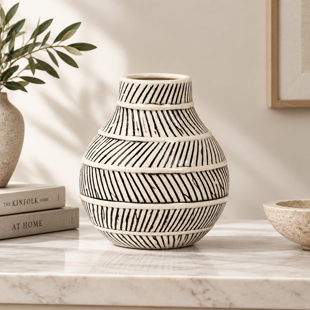 Ivory Ink Striped Vase