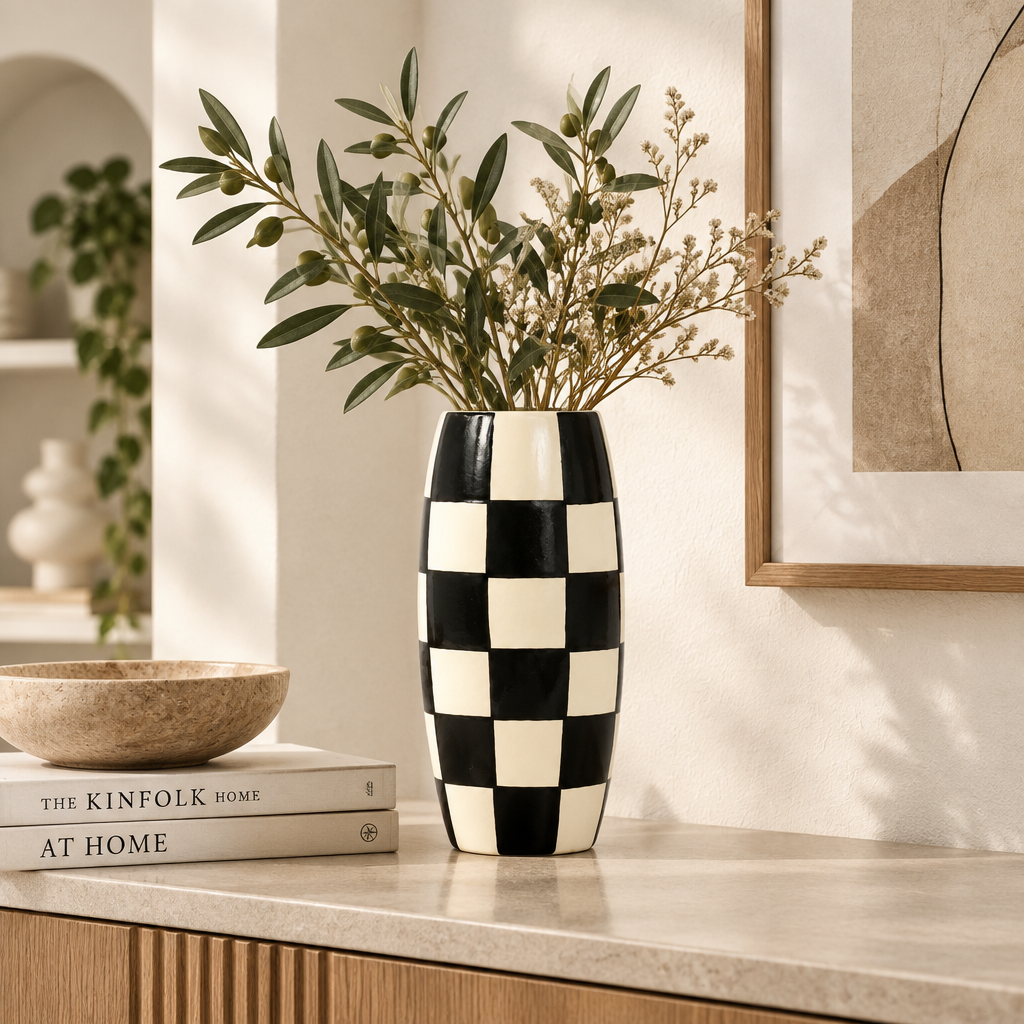Midnight Checkered Vase