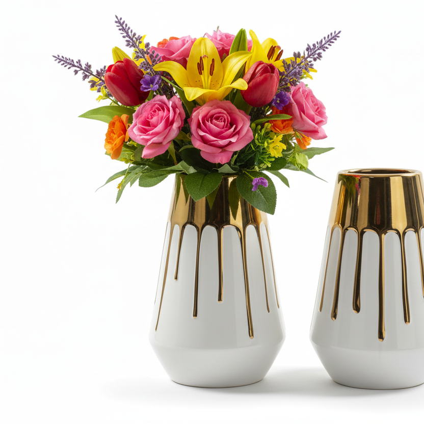 Gold Pouring White Vase