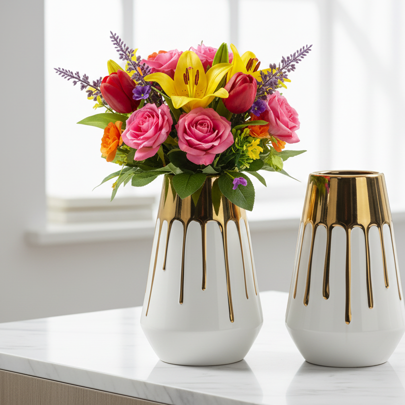 Gold Pouring White Vase