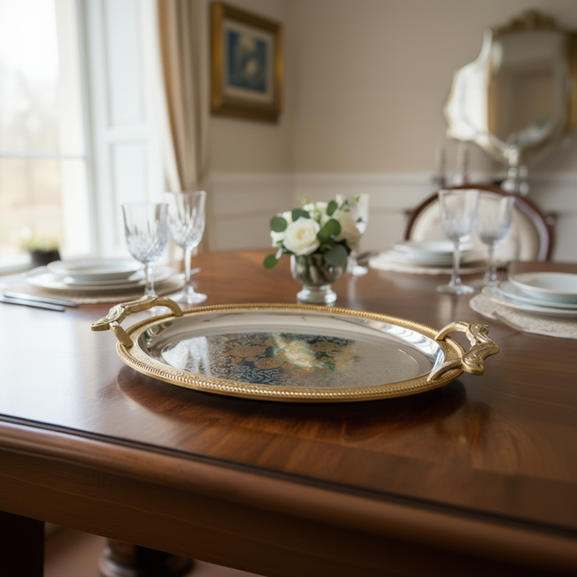 Gold and Silver Oval Tray