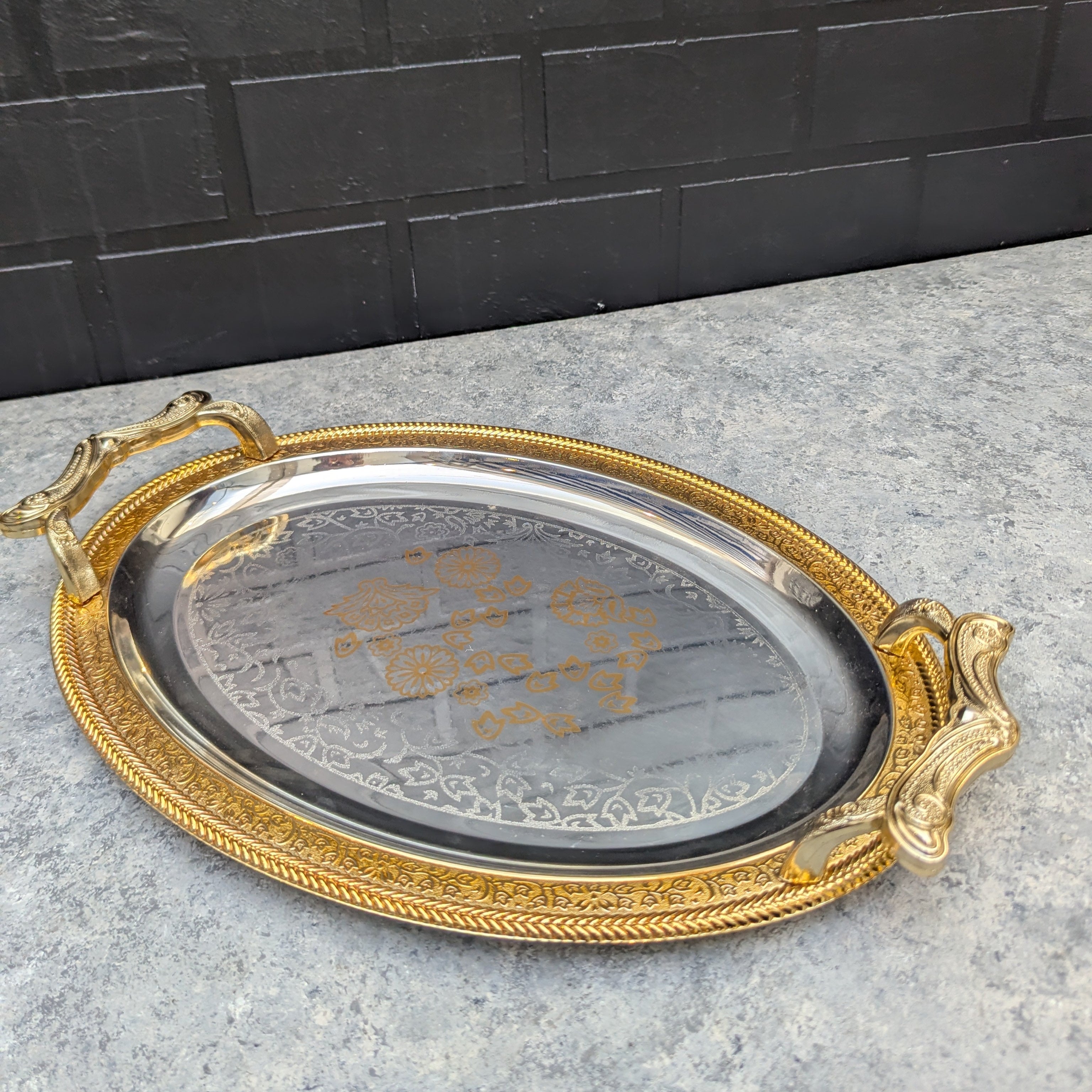 Gold and Silver Oval Tray