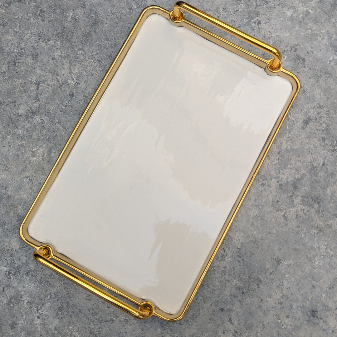 White and Gold Ceramic Serving Tray
