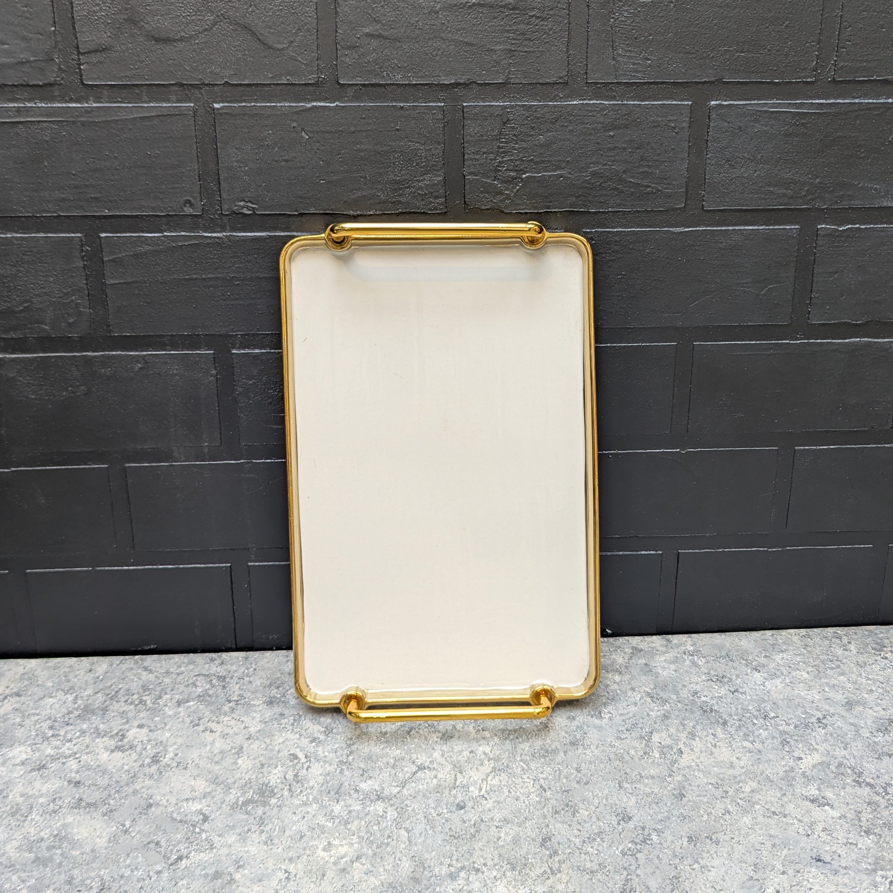 White and Gold Ceramic Serving Tray