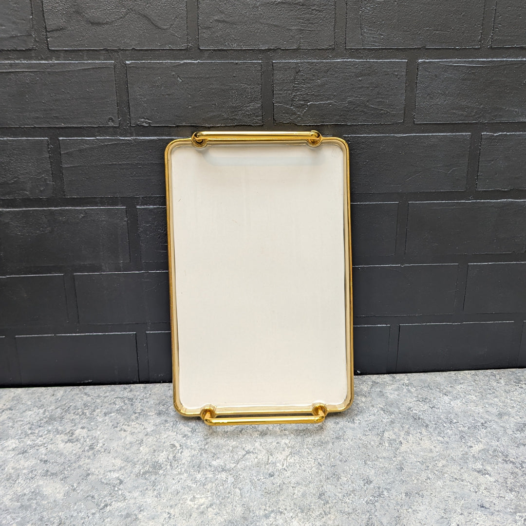White and Gold Ceramic Serving Tray