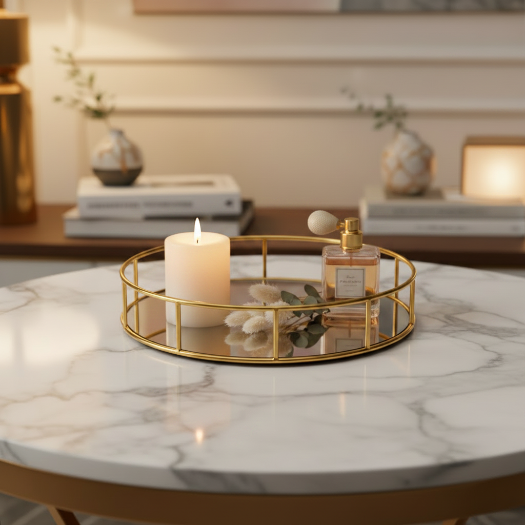 Gold Round Mirror Tray