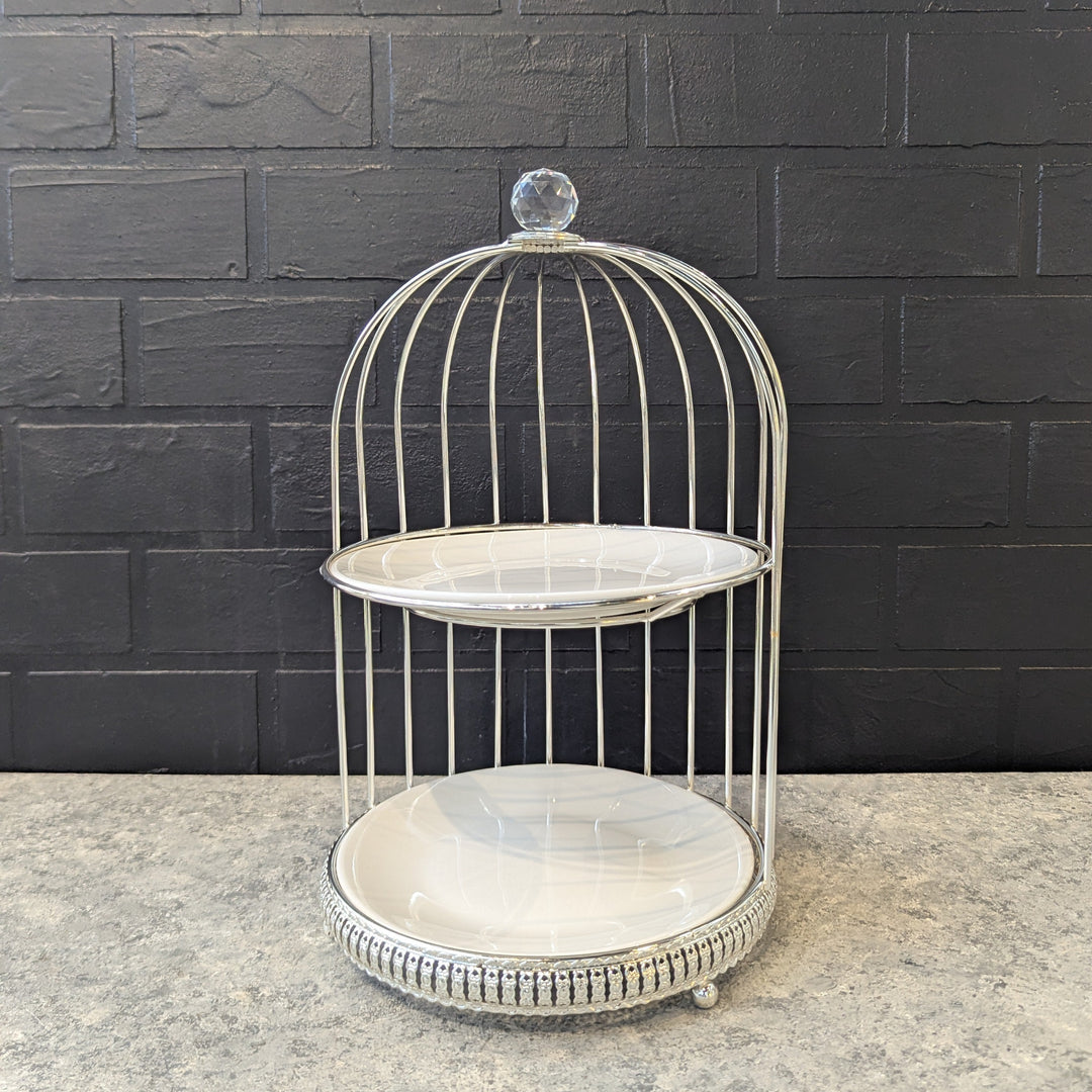 2 Tier Serving Tray in Silver and Gold