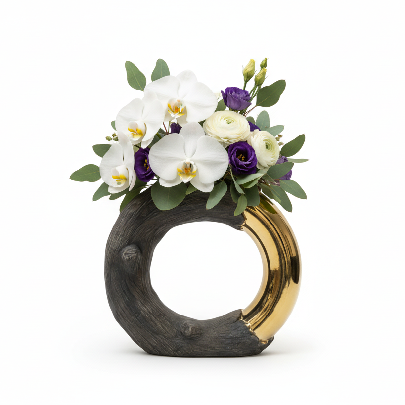 Wood and Gold design  Decorative Vase