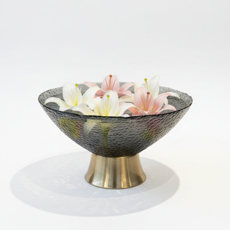 Black Glass Vase with Gold Base