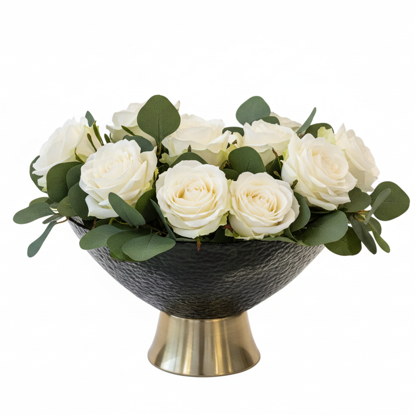 Black Glass Vase with Gold Base