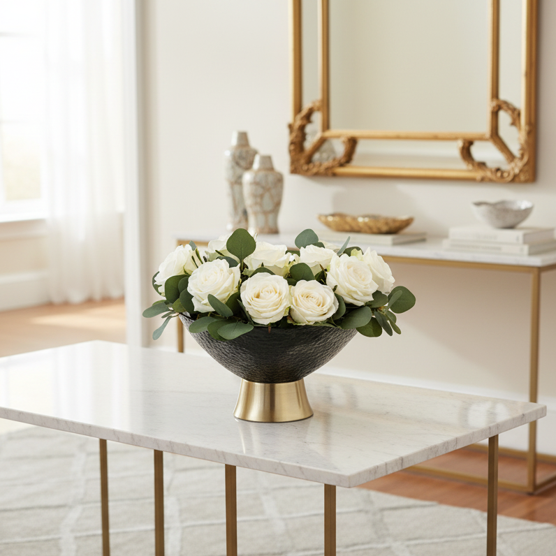 Black Glass Vase with Gold Base