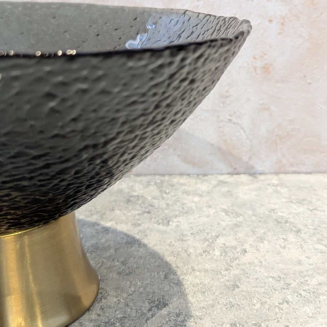 Black Glass Vase with Gold Base