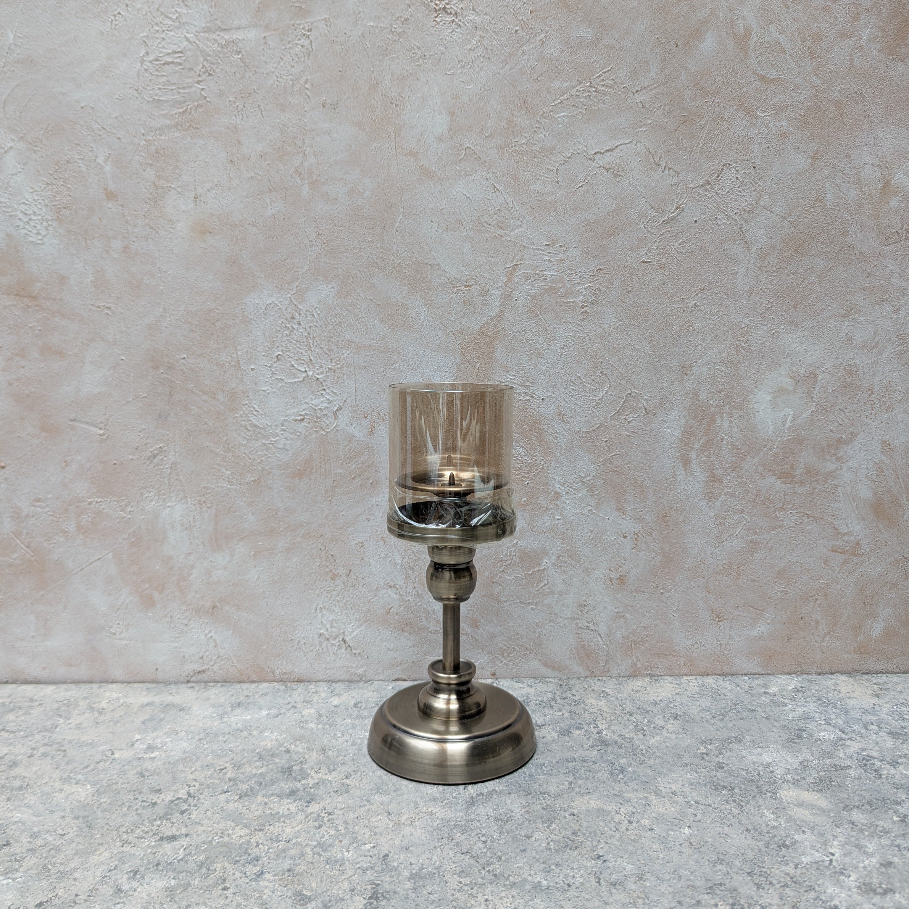 Bronze Candle Holder with Glass Shade