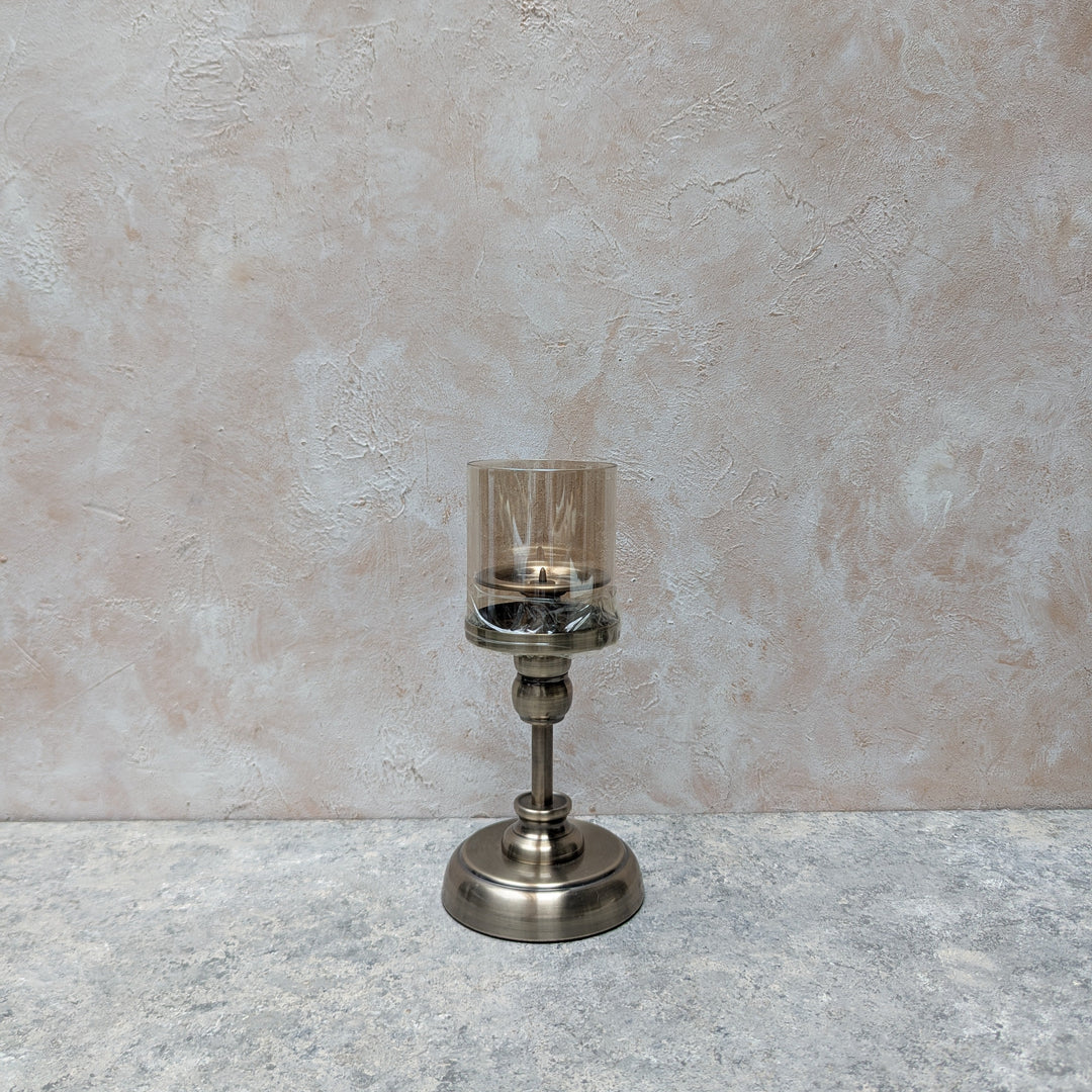 Bronze Candle Holder with Glass Shade
