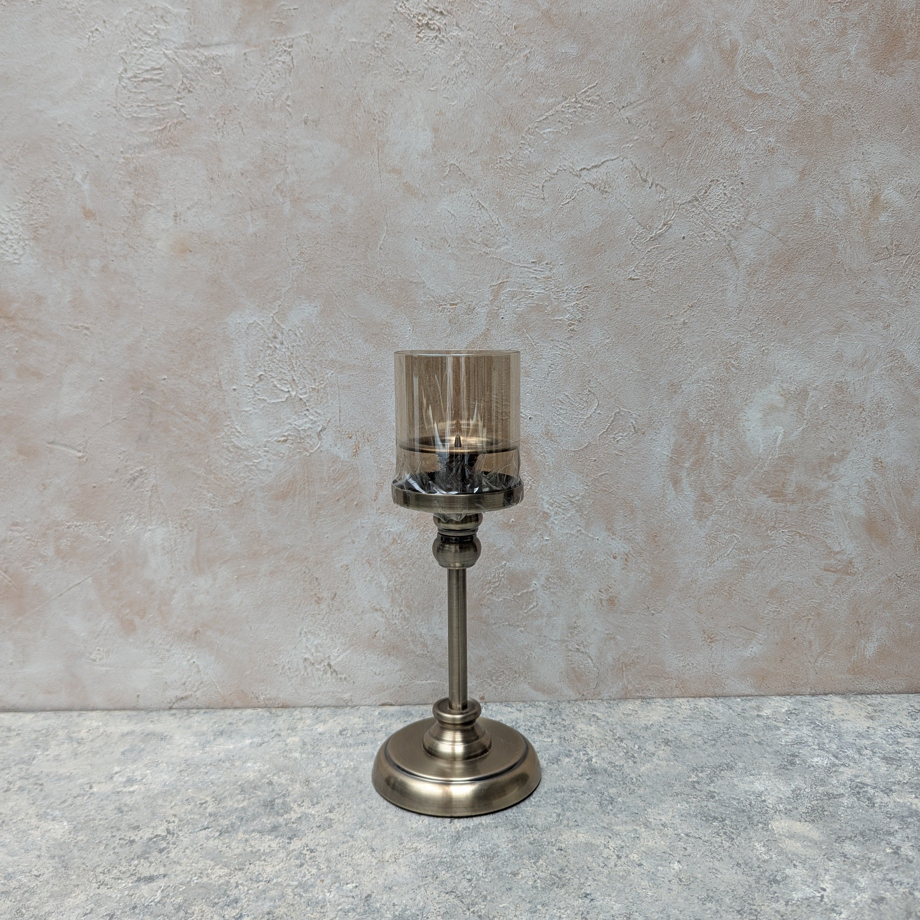 Bronze Candle Holder with Glass Shade
