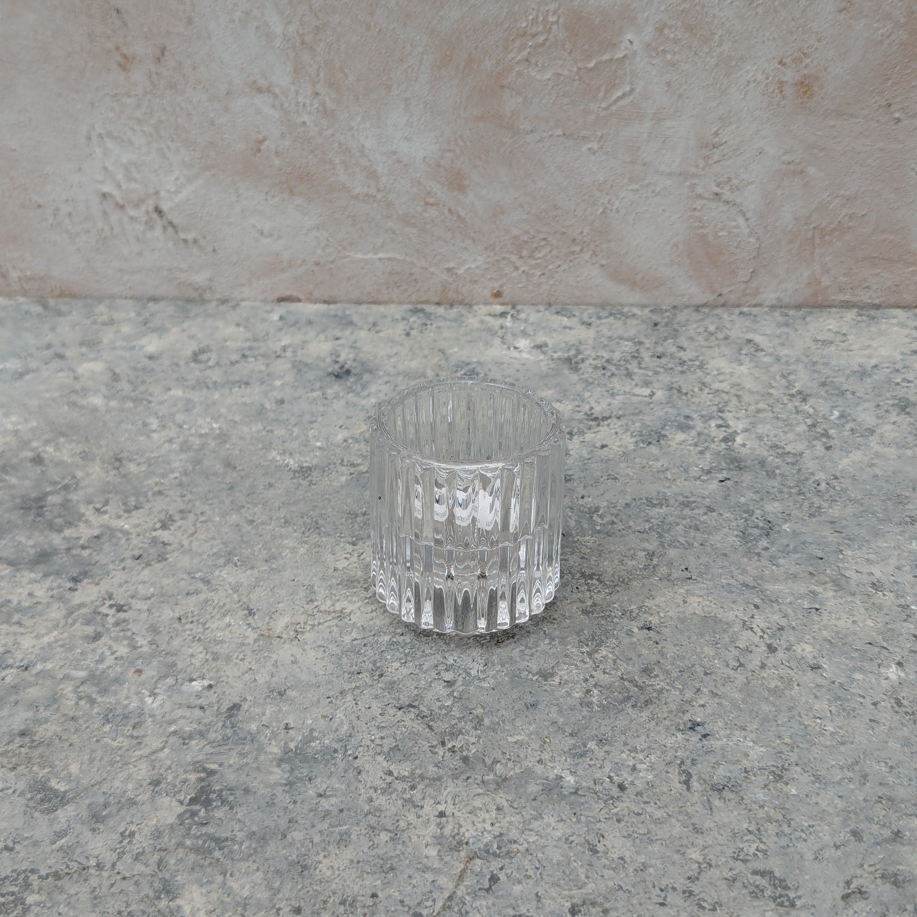 Glass Ribbed Candle Holder