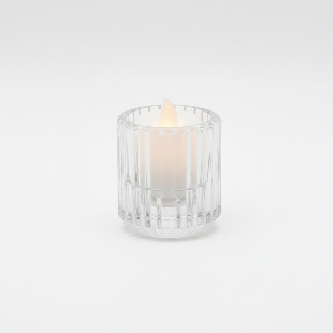 Glass Ribbed Candle Holder