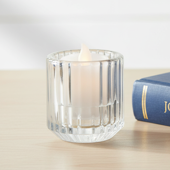 Glass Ribbed Candle Holder