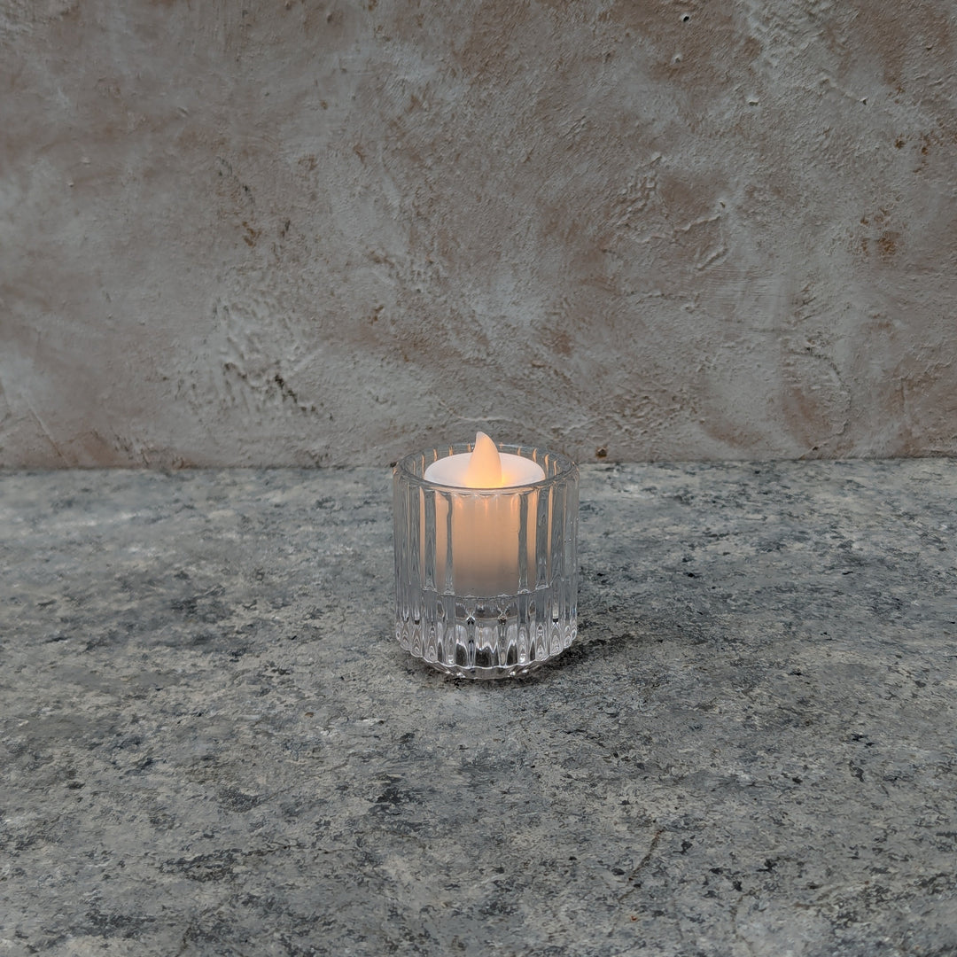 Glass Ribbed Candle Holder