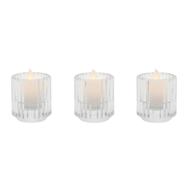 Glass Ribbed Candle Holder