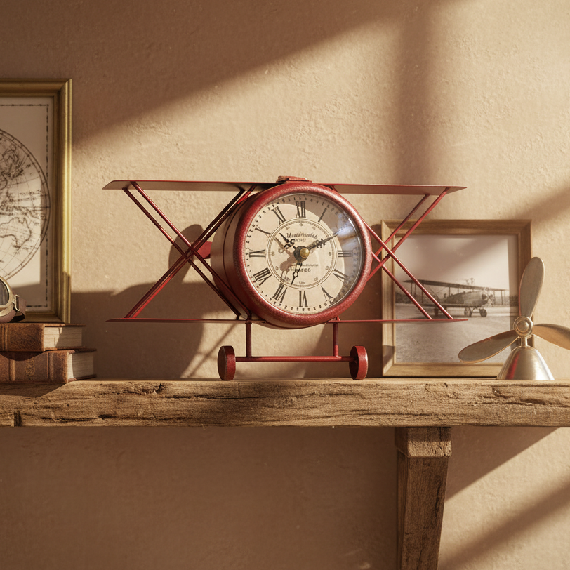 White and Red Aeroplane Clock