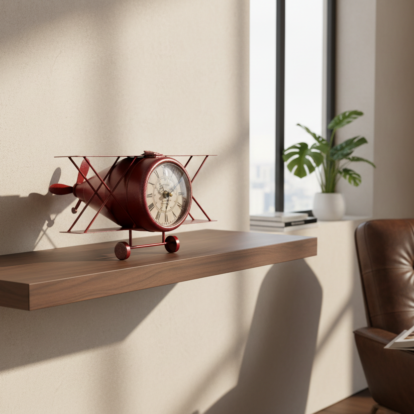 White and Red Aeroplane Clock