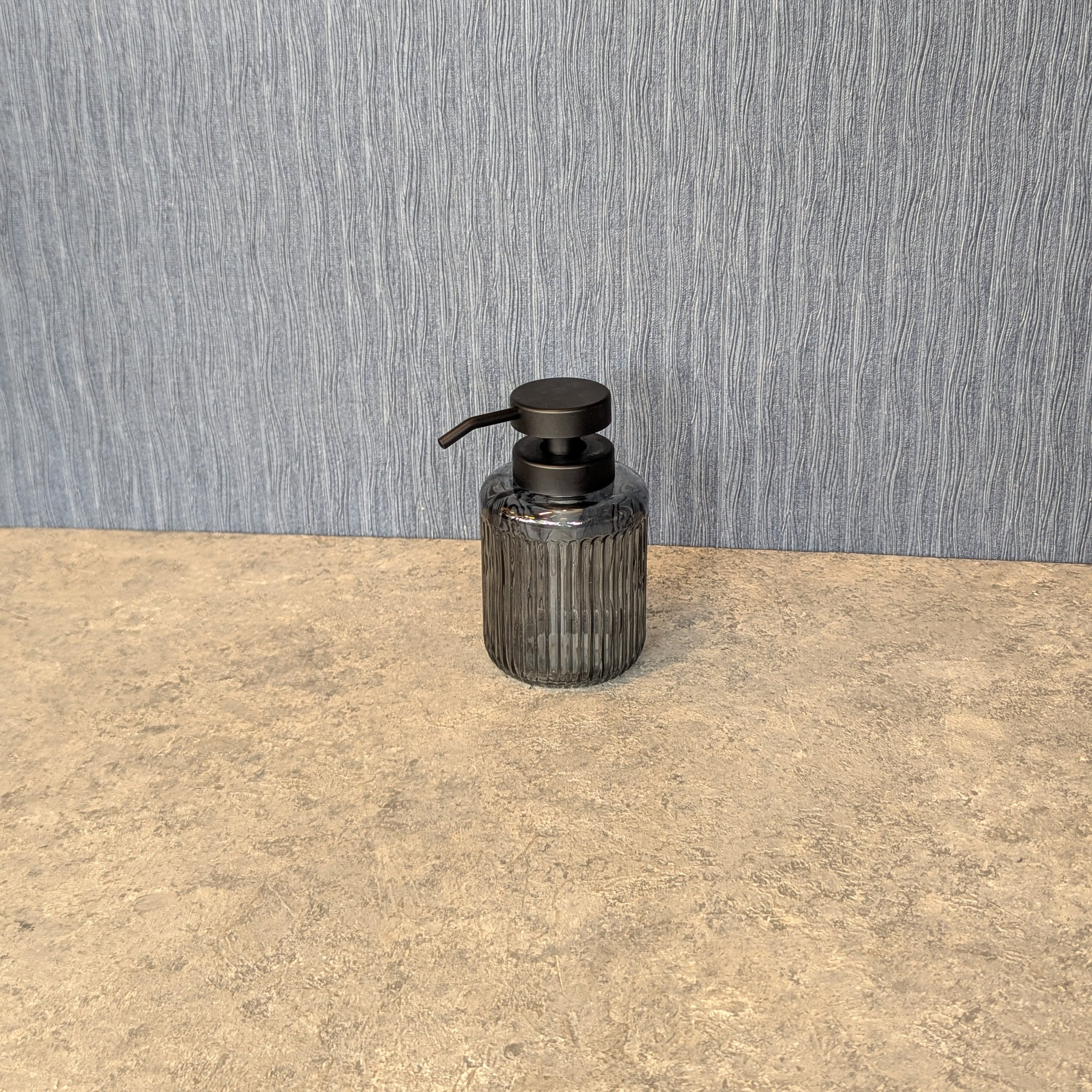 Black Ribbed Glass Soap Dispenser