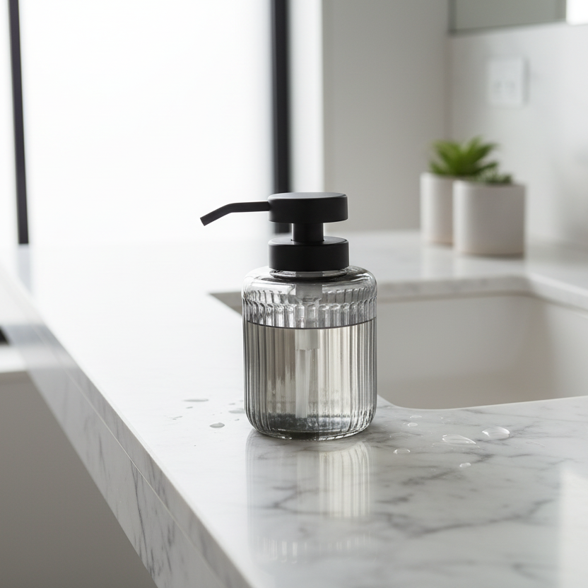 Black Ribbed Glass Soap Dispenser