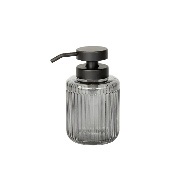 Black Ribbed Glass Soap Dispenser