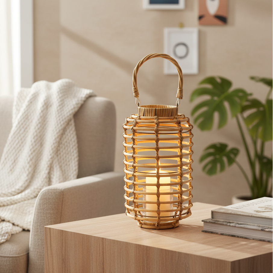 Synthetic Brown Rattan Lantern