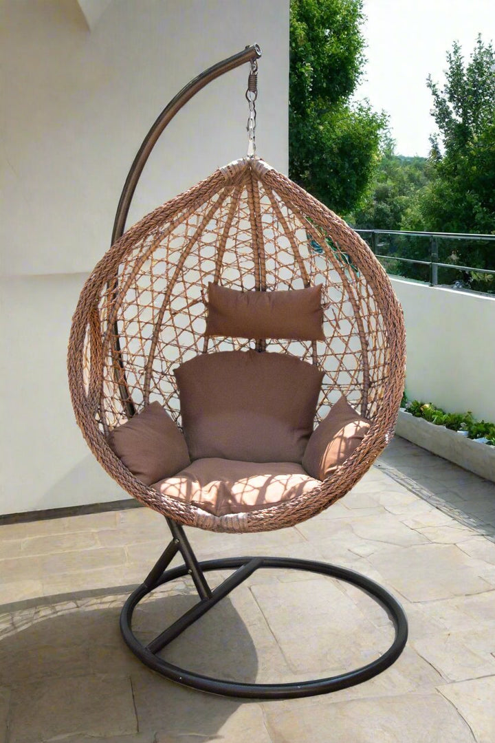 Elegant Brown Wicker Hanging Egg Chair