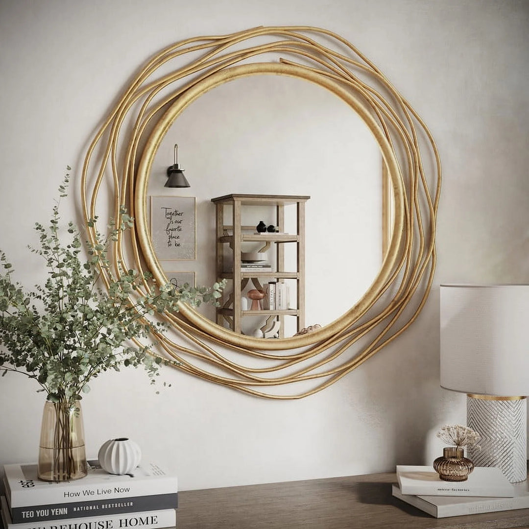 Round Golden Wire Wall Mirror