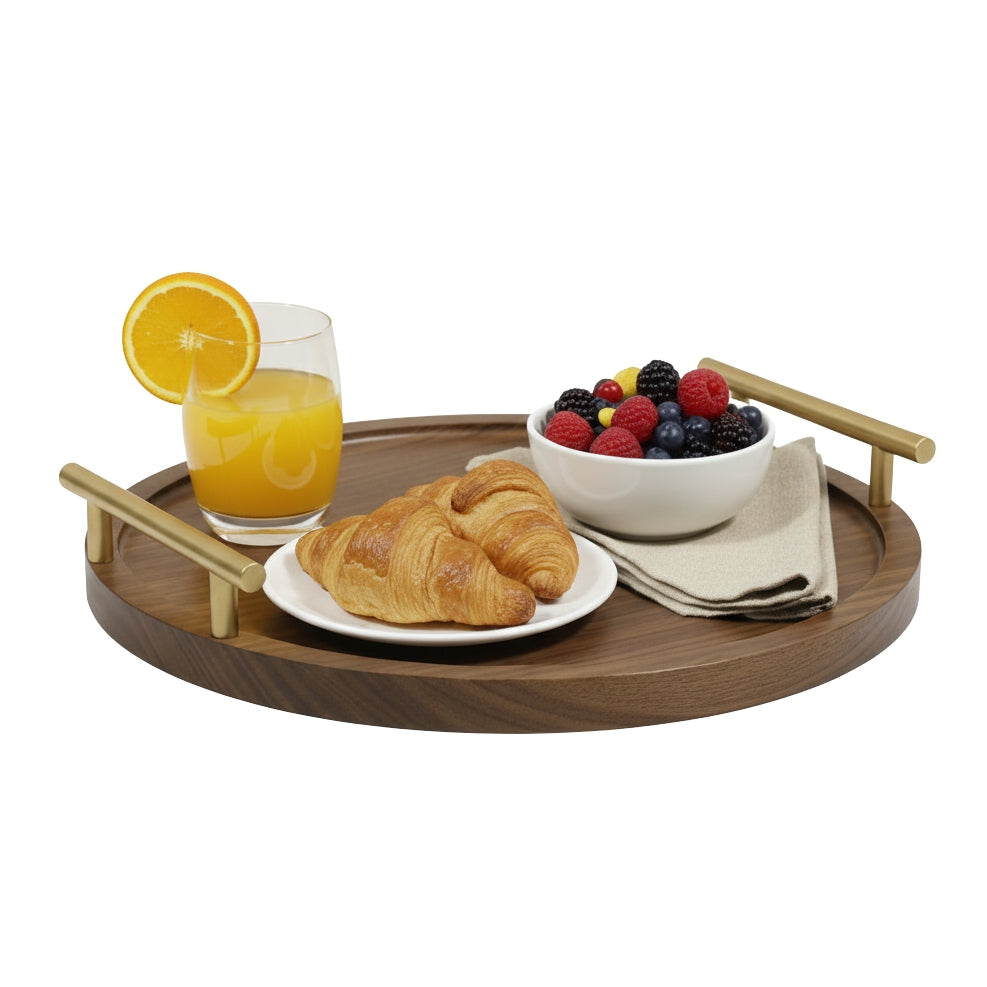 Round Wooden Tray With Handles