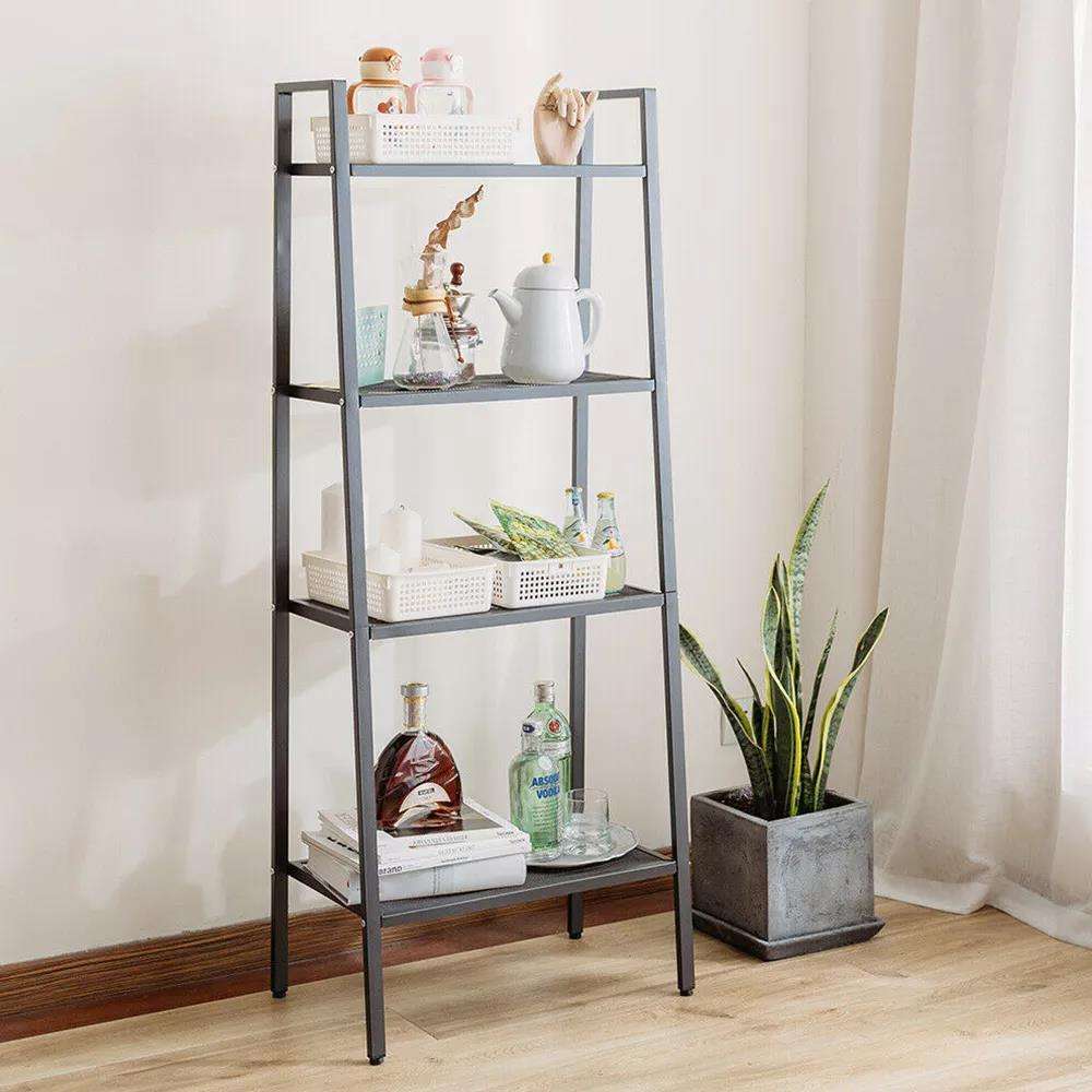 4-Tier Black Metal Shelf Rack